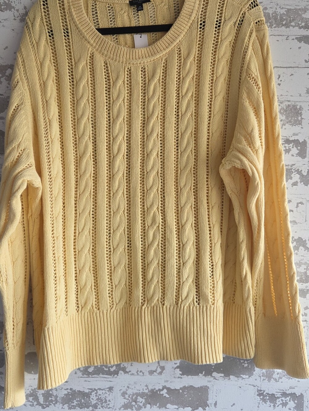 ​Talbots Plus Yellow Cable Knit Open Stitch Crewneck Sweater 3X NWT